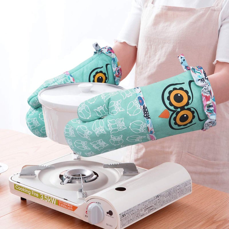 Alselo Oven Mitts, Heat Resistant with Soft Quilted Cotton Lining Set of 2, Fashion Animal Design with Silicone Printing Anti-Slip Kitchen Gloves for Safe Backing Cooking Barbecue (Green 2) - Image 5